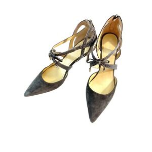 Ivanka Trump Heels Pointed Toe Pumps‎ Crisscross Tie Back Zipper Gray Shoes
